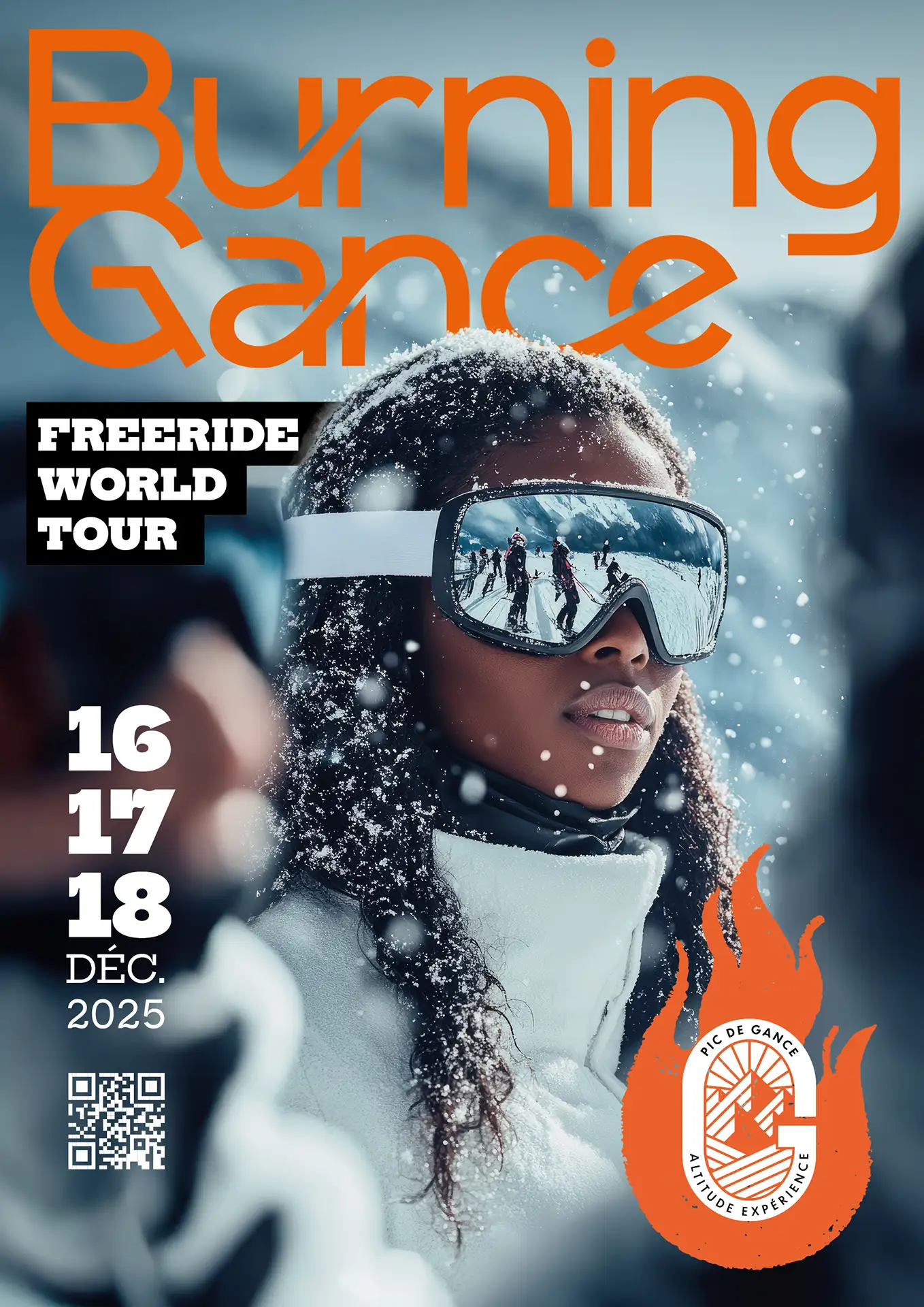 Affiche Burning Gance Freeride World Tour, design par Nicolas Montis