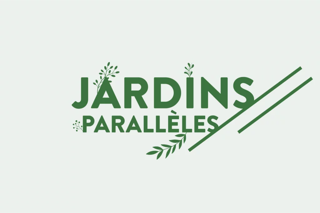 Logo Jardins Parallèles avec décor floral et nature stylisée