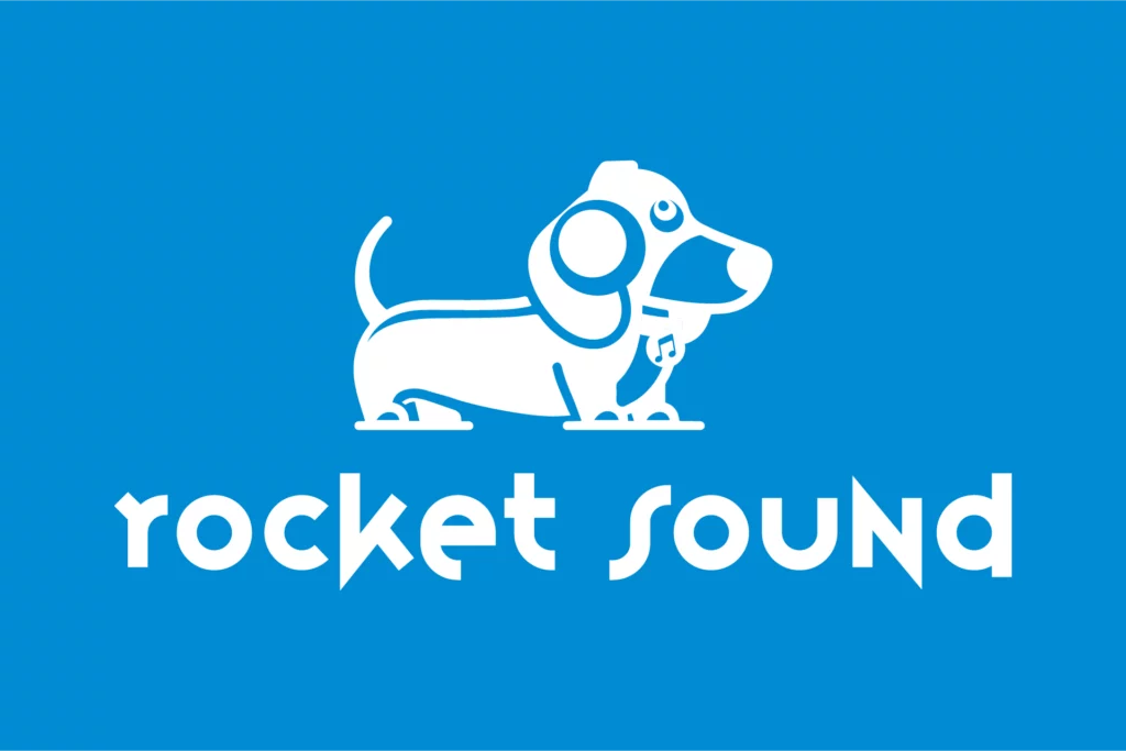 Logo Rocket Sound music application fond bleu Nicolas Montis Designer UI Bordeaux - design par Nicolas Montis, UI/UX à Bordeaux