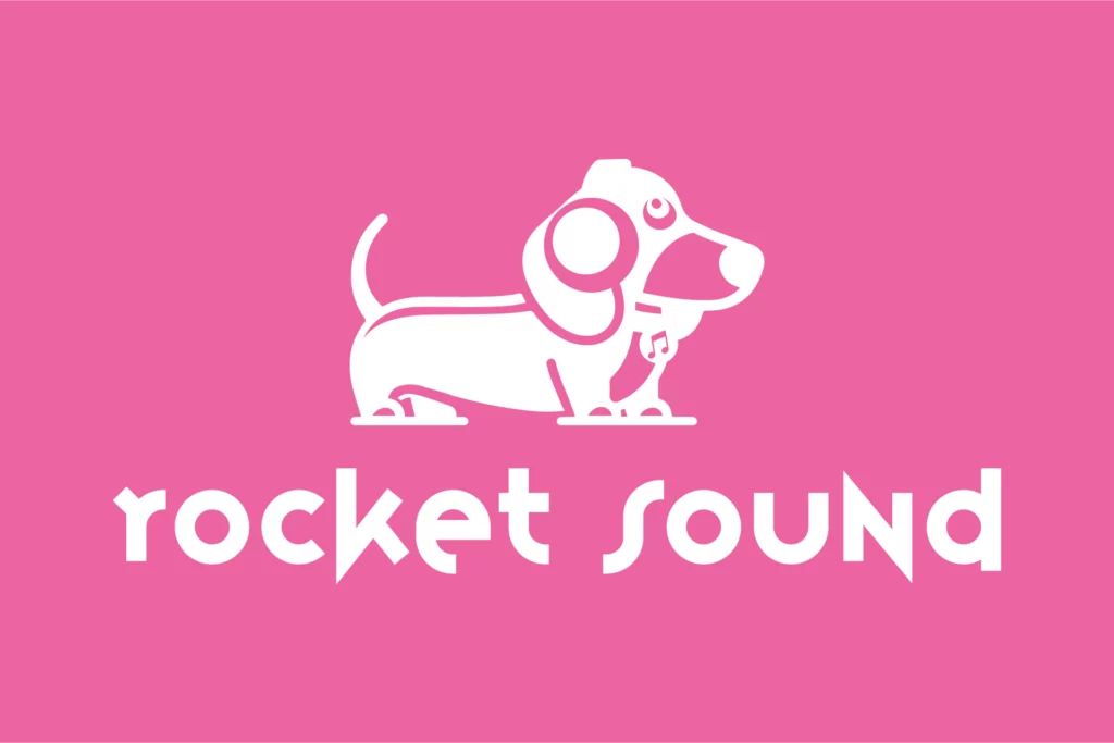 Logo Rocket Sound music application fond rose Nicolas Montis Designer UI Bordeaux - design par Nicolas Montis, UI/UX à Bordeaux