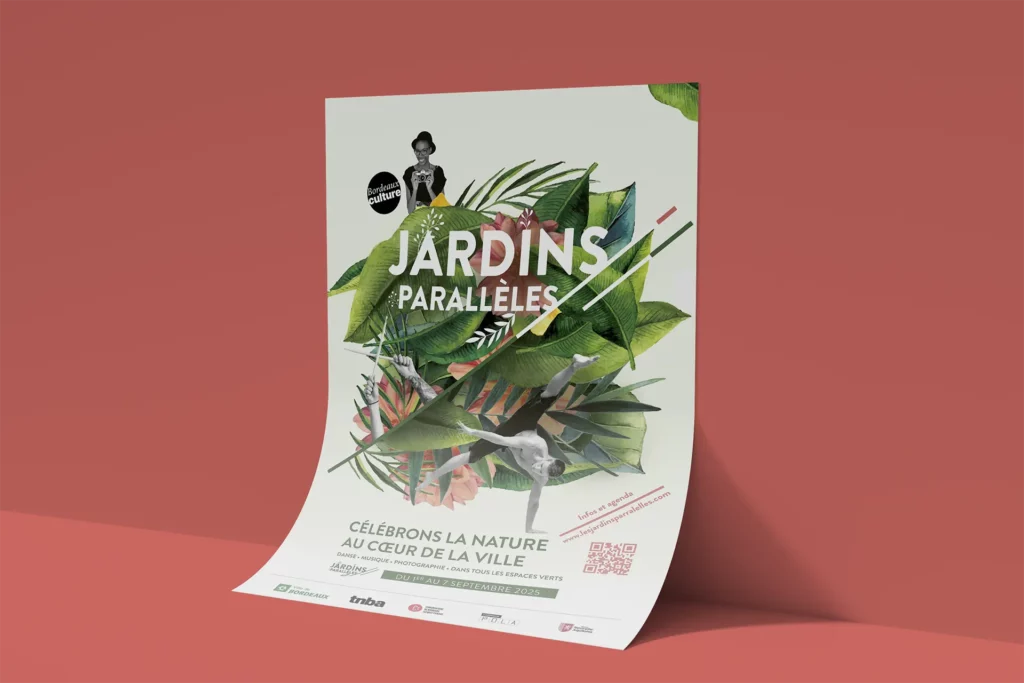 Mockup d’affiche du festival Jardins Parallèles en situation réelle