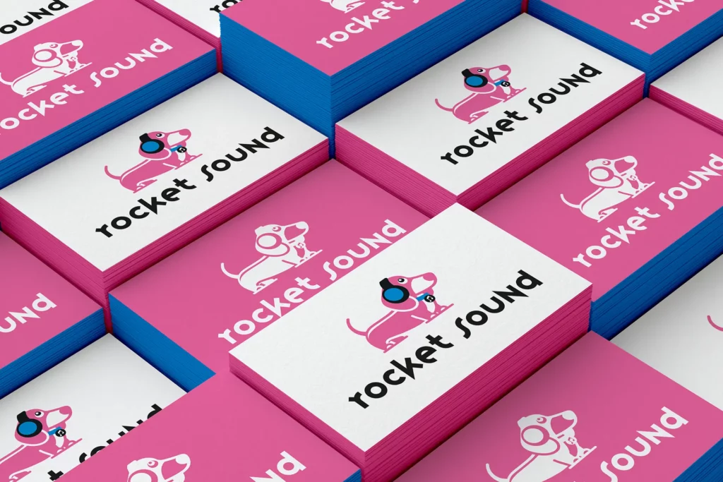 Mockup cartes de visite logo Rocket Sound music application Nicolas Montis Designer UI Bordeaux - design par Nicolas Montis, UI/UX à Bordeaux