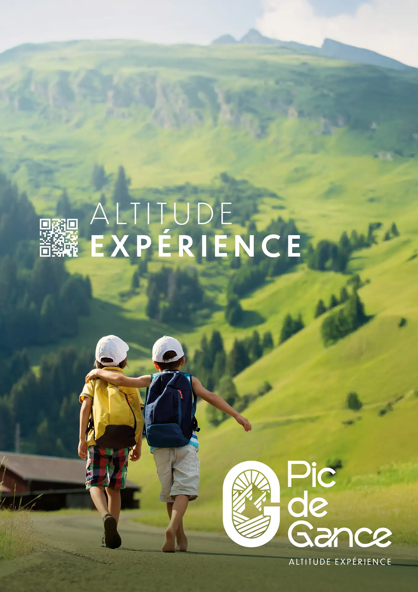 Affiche Pic de Gance Altitude Expérience, enfants randonneurs dans la montagne