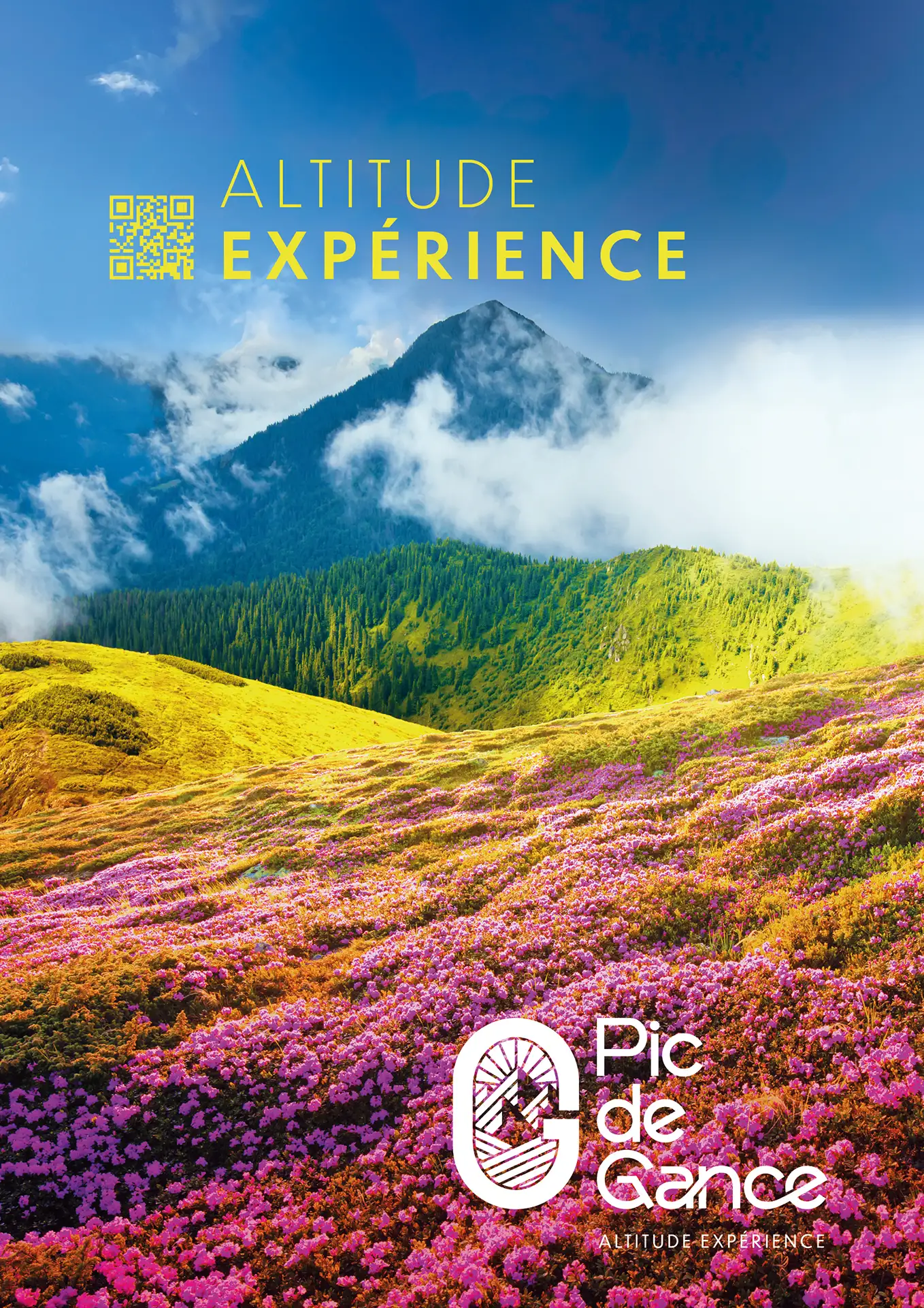 Affiche Pic de Gance Altitude Expérience, paysage fleuri et montagne