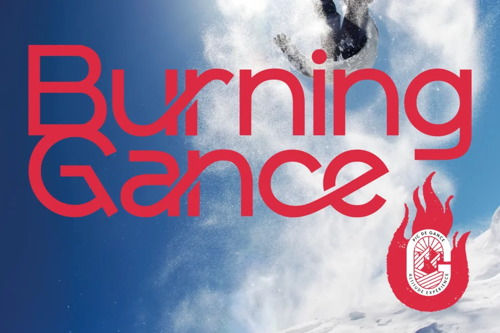 Identité visuelle Burning Gance avec flamme rouge, design par Nicolas Montis
